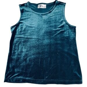 Velvet Green Top Sleeveless Layer Crew Neck Velour Retro Party‎ Festive Style